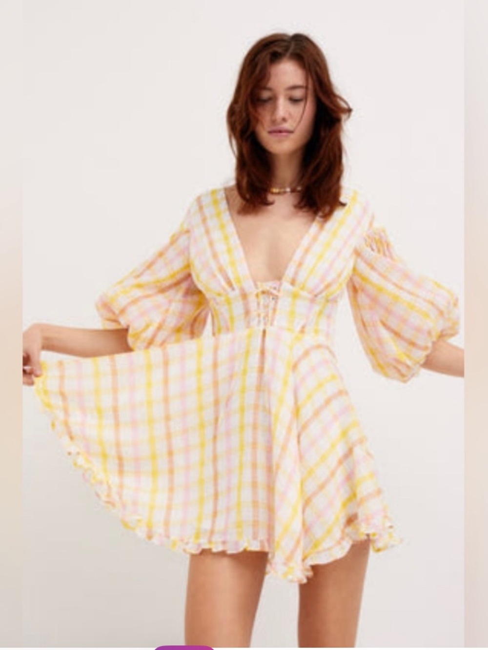 For Love And Lemons Rue Puff Sleeve Mini Dress Size S NWT